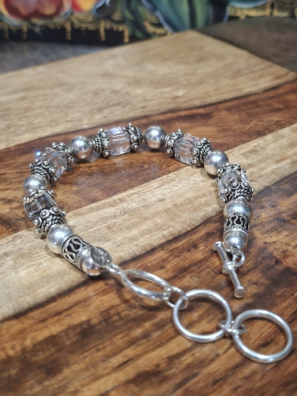 Silver Crystal Bead Bracelet - Elegant Women's Jewelry